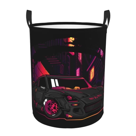 XMXT Collapsible Laundry Basket, Magenta Car Graffiti Waterproof Laundry Hampers Storage Baskets Dirty Clothes Hamper, 62L