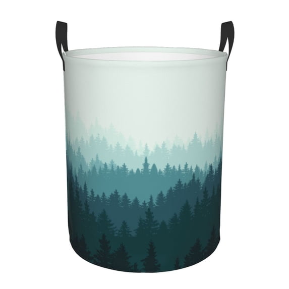 XMXT Collapsible Laundry Basket, Misty Forest Illustration Waterproof Laundry Hampers Storage Baskets Dirty Clothes Hamper, 40L