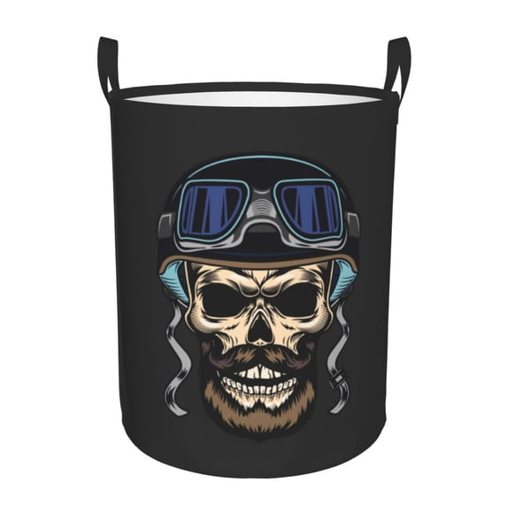 XMXT Collapsible Laundry Basket, Motorcycle Skeleton Print Waterproof Polyester Laundry Hamper, 40L