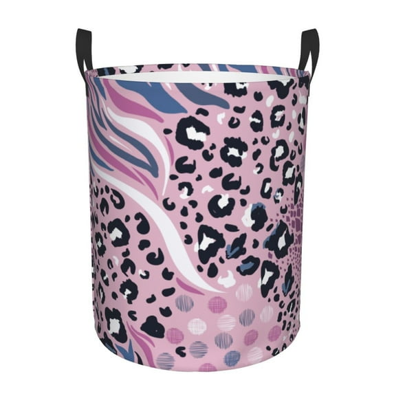 XMXT Collapsible Laundry Basket, Pink Animal Texture Polyester Waterproof Laundry Hamper, 62L