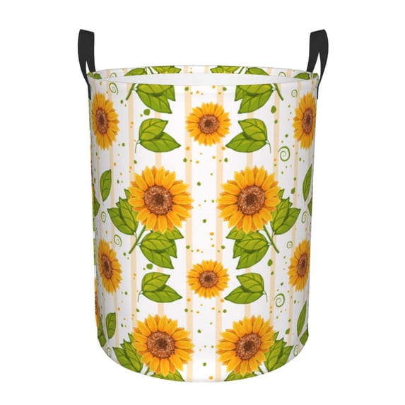 XMXT Collapsible Laundry Basket, Sunflower Decor Ripple Pattern Polyester Waterproof Laundry Hamper, 62L