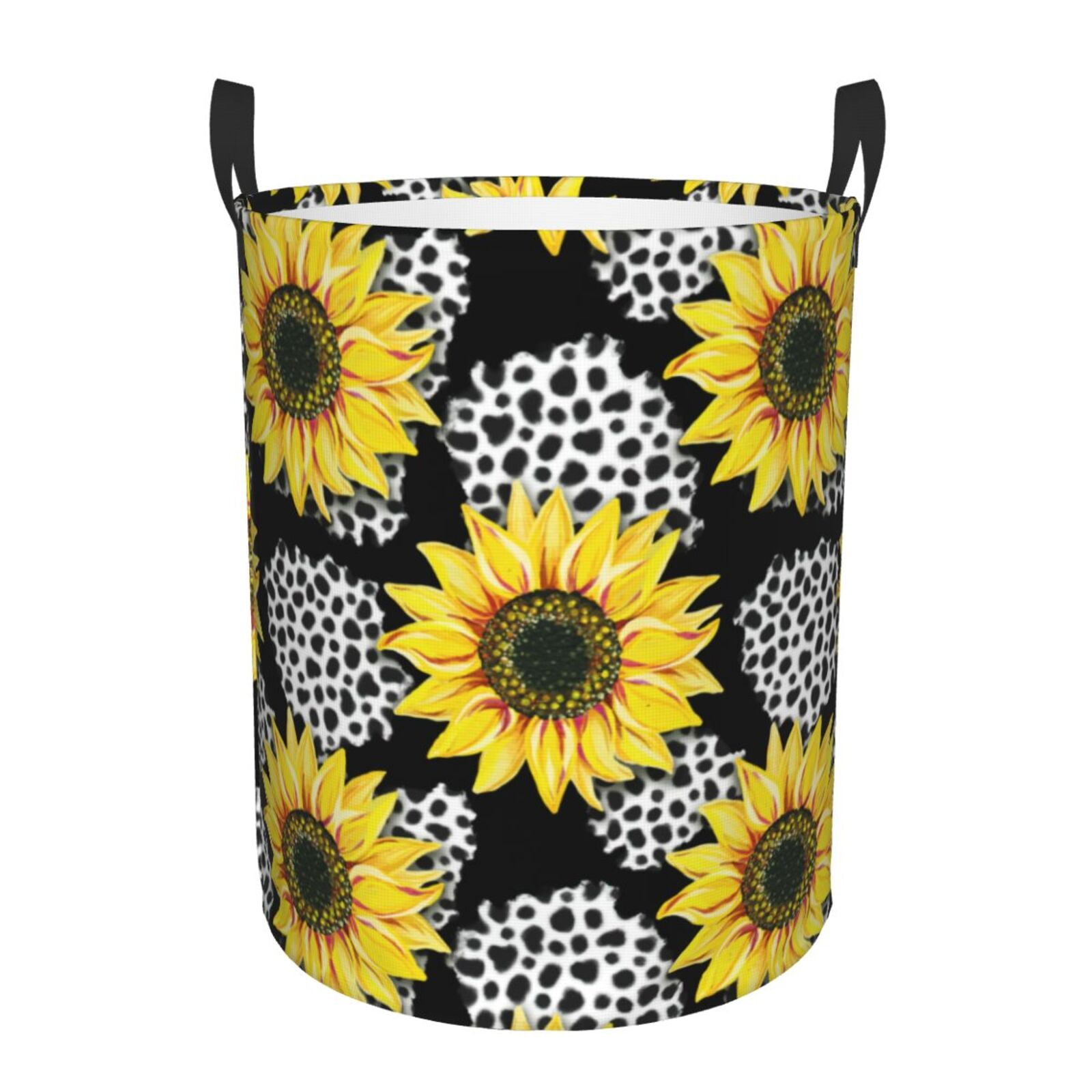 Black Sunflower Floral Laundry Basket