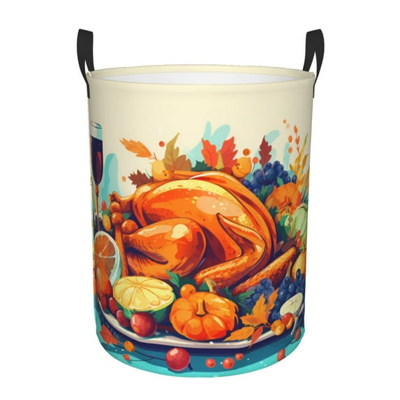 XMXT Collapsible Laundry Basket, Thanksgiving Turkey Dinner Polyester Waterproof Laundry Hampers Dirty Clothes Hamper, 40L