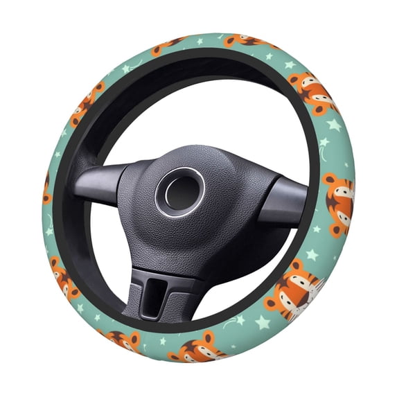 XMXT Cute Cartoon Tiger Steering Wheel Cover, Elastic Non-Slip Universal Fit Car Decor Accessories Protector for Auto SUV Trucks
