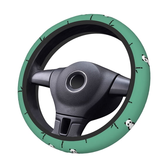 XMXT Cute Panda Bamboo Print Steering Wheel Cover, Elastic Non-Slip Universal Fit Car Decor Accessories Protector for Auto SUV Trucks