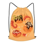 XMXT Drawstring Backpack, Cartoon Takoyaki Print Waterproof Gym Bag for Women, s