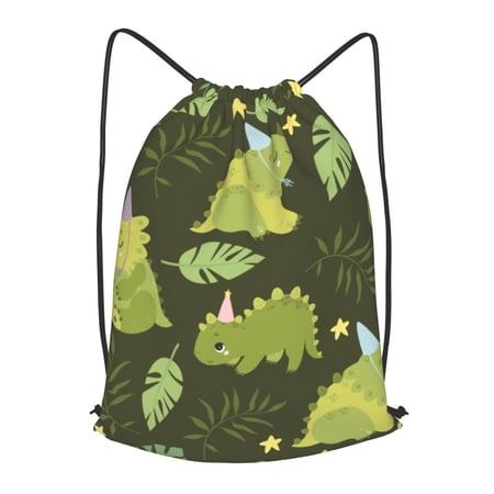 XMXT Drawstring Backpack, Fun Green Dinosaur Waterproof Gym Bag for Women, s