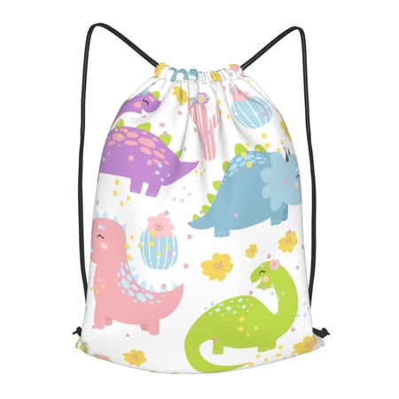 XMXT Drawstring Backpack, Pink Series Dinosaur Pattern Waterproof Gym Bag for Women, s