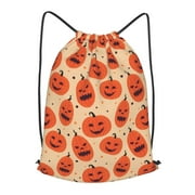 XMXT Drawstring Travel Backpack, Beige Pumpkin Ghost Faces Waterproof Gym Bag for Women, s