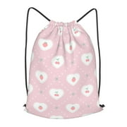XMXT Drawstring Travel Backpack, Pink Pixel Cherry Heart Waterproof Gym Bag for Women, s