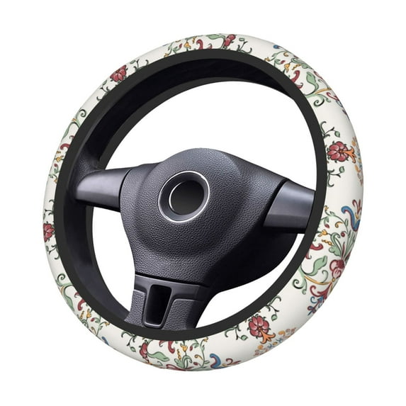 XMXT Elegant Turkish Flower Pattern Steering Wheel Cover, Elastic Non-Slip Universal Fit Car Decor Accessories Protector for Auto SUV Trucks