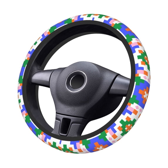 XMXT Ethnic Mosaic Prints Steering Wheel Cover, Elastic Non-Slip Universal Fit Car Decor Accessories Protector for Auto SUV Trucks