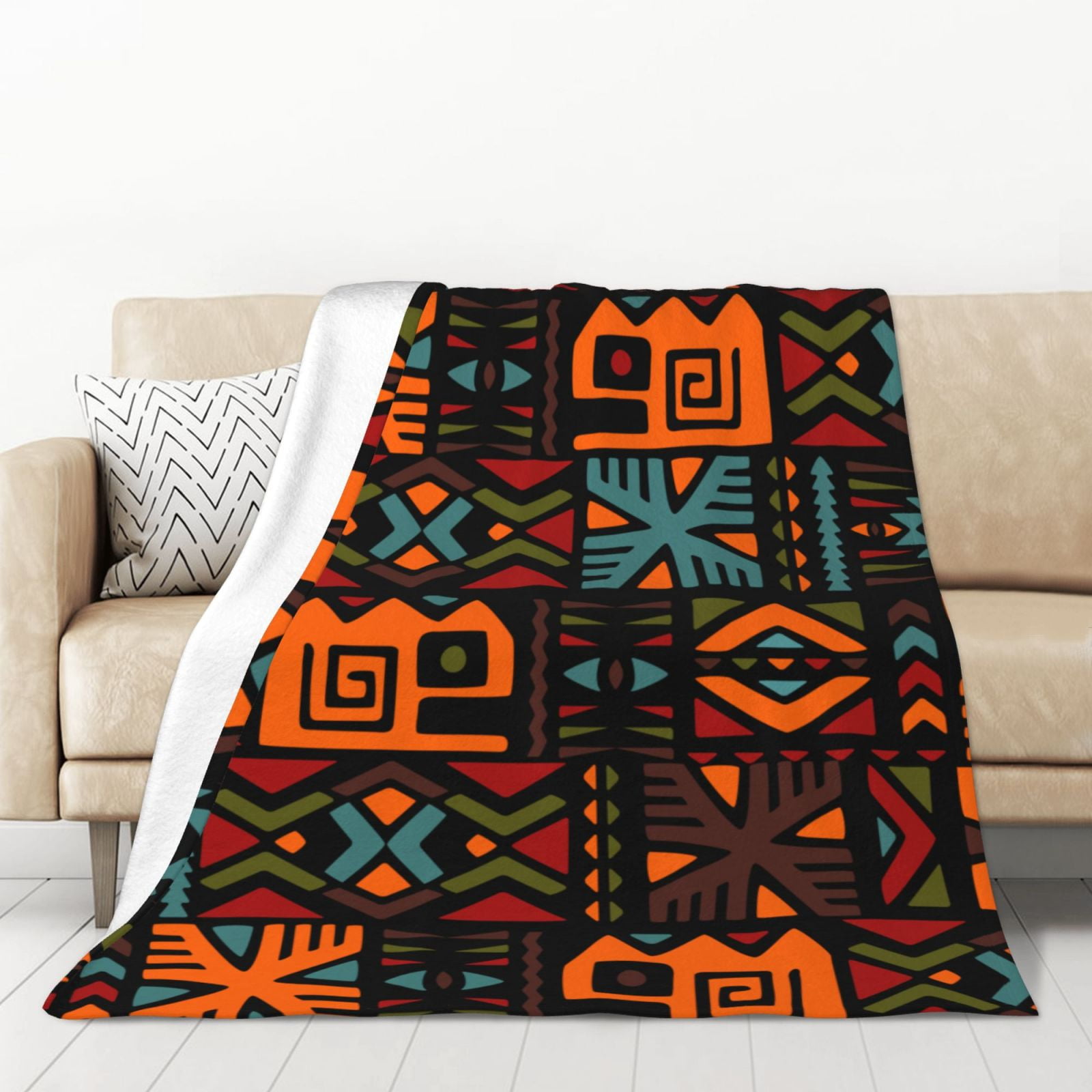 XMXT Flannel Throw Blanket, African Tribal Decoration Graffiti Throw