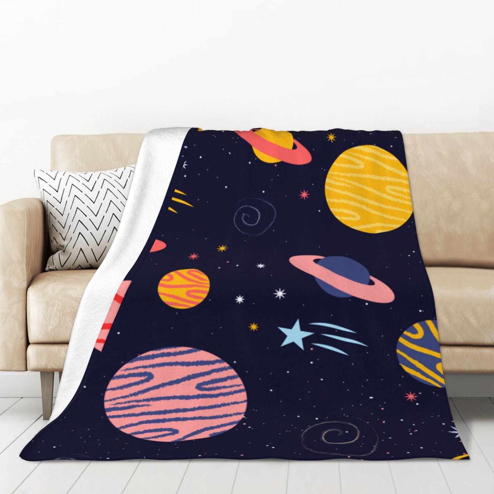 XMXT Flannel Throw Blanket, Colorful Space Planet Throw Blankets for ...