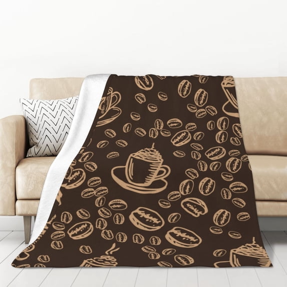 XMXT Flannel Throw Blanket, Hand Painted Brown Coffee Beans Throw Blankets for Bed Couch Living Room, 50 x 70 inches