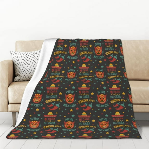 XMXT Flannel Throw Blanket, Mexican Cowboy Hat Chili Pepper Throw Blankets for Bed Couch Living Room, 50 x 70 inches
