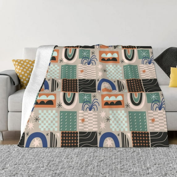 XMXT Flannel Throw Blanket for Couch, Abstract Art Geometric Prints Bed Sofa Decor Blankets for Home Bedroom, 80 x 60 inches