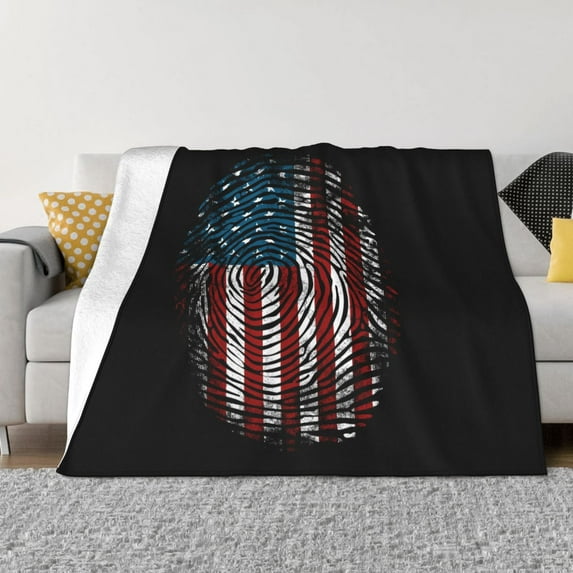 XMXT Flannel Throw Blanket for Couch, American Flag Fingerprints Bed Sofa Decor Blankets for Home Bedroom, 60 x 50 inches