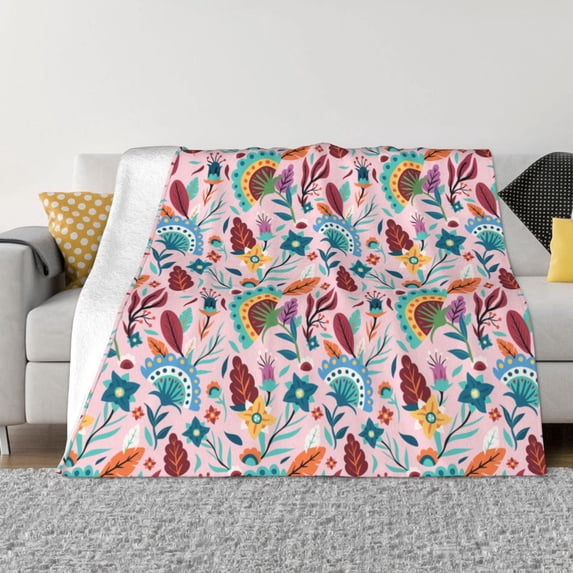 XMXT Flannel Throw Blanket for Couch, Boho Botanical Floral Bed Sofa Decor Blankets for Home Bedroom, 50 x 40 inches