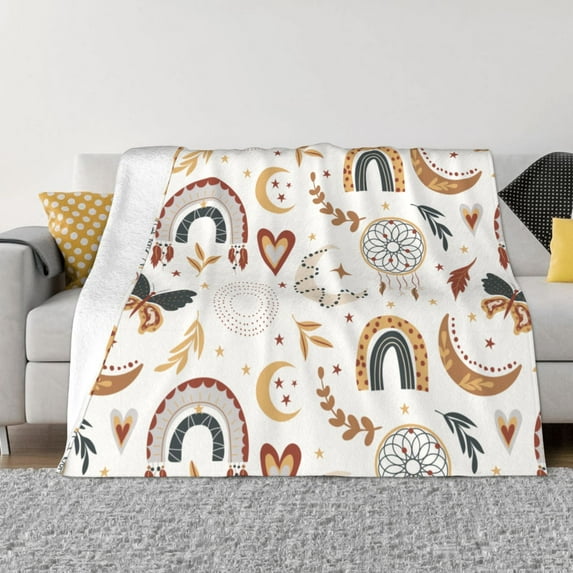XMXT Flannel Throw Blanket for Couch, Butterfly Dreamcatcher Print Bed Sofa Decor Blankets for Home Bedroom, 80 x 60 inches