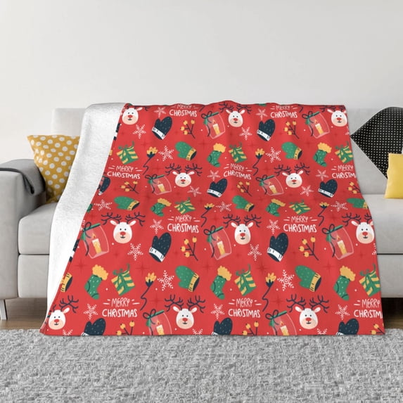 XMXT Flannel Throw Blanket for Couch, Christmas Cartoon Deer Stocking Bed Sofa Decor Blankets for Home Bedroom, 60 x 50 inches