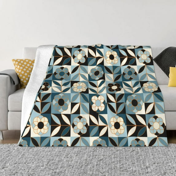 XMXT Flannel Throw Blanket for Couch, Decorative Floral Patterns Bed Sofa Decor Blankets for Home Bedroom, 80 x 60 inches