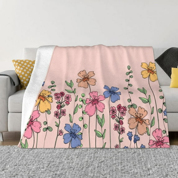 XMXT Flannel Throw Blanket for Couch, Lovely Spring Flora Bed Sofa Decor Blankets for Home Bedroom, 60 x 50 inches