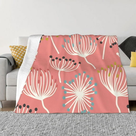 XMXT Flannel Throw Blanket for Couch, Pink Dandelion Print Bed Sofa Decor Blankets for Home Bedroom, 80 x 60 inches