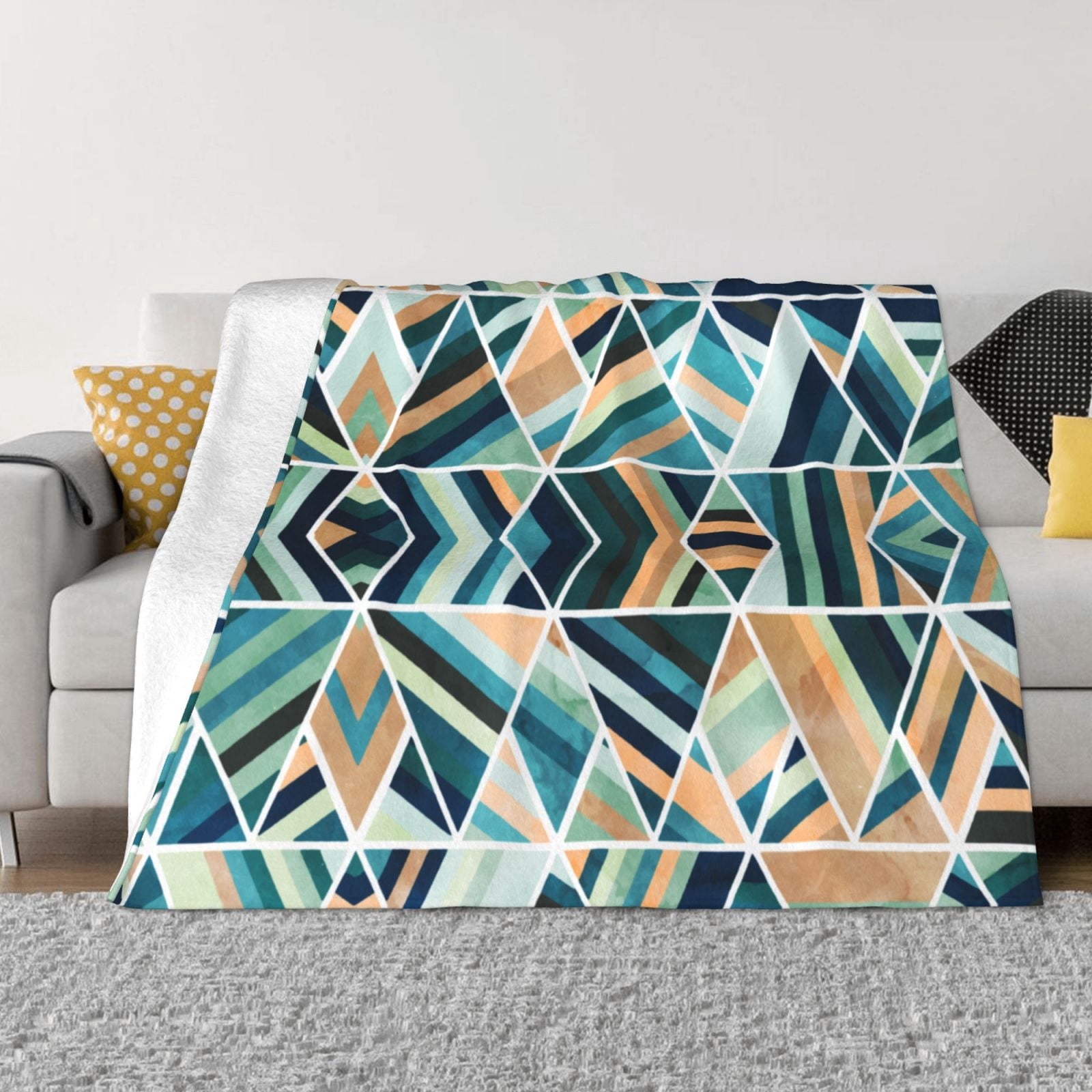 XMXT Flannel Throw Blanket for Couch, Prismatic Geometry Background Bed ...