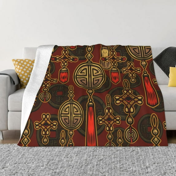 XMXT Flannel Throw Blanket for Couch, Taiji Back Pattern Bed Sofa Decor Blankets for Home Bedroom, 60 x 50 inches