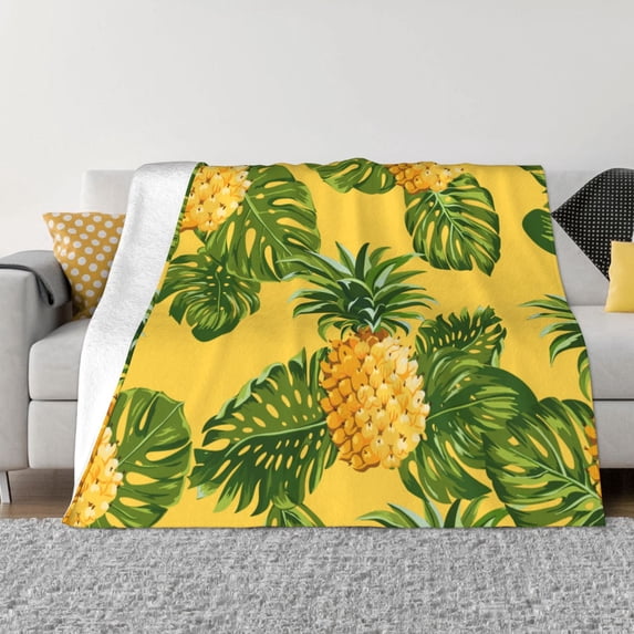 XMXT Flannel Throw Blanket for Couch, Tropical Leaf Pineapple Bed Sofa Decor Blankets for Home Bedroom, 80 x 60 inches
