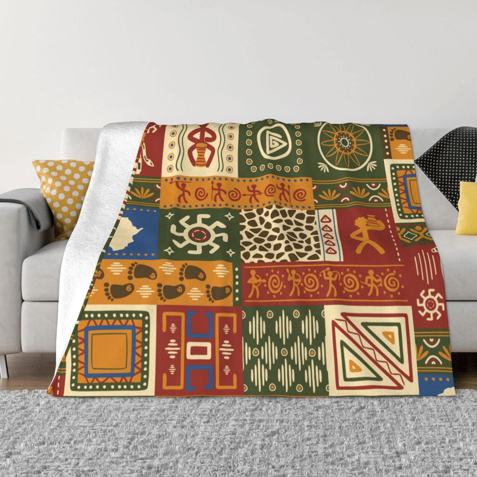XMXT Flannel Throw Blanket for Couch, Vintage Ethnic Symbols Bed Sofa ...
