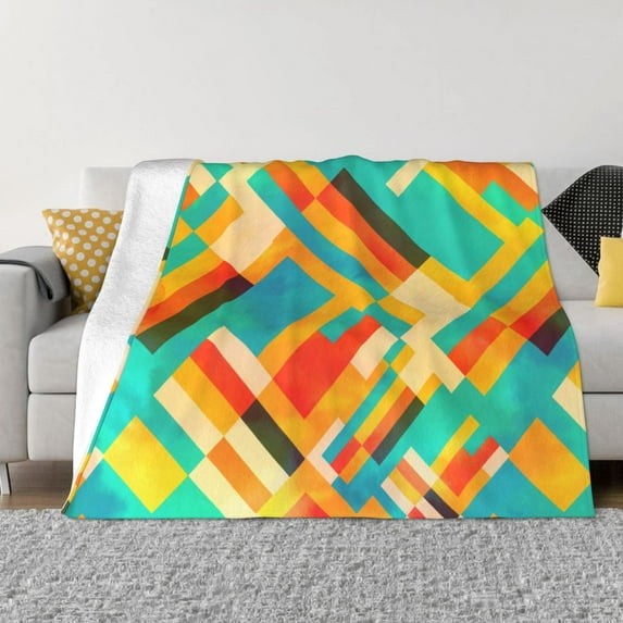 XMXT Flannel Throw Blanket for Couch, Vintage Watercolor Geometric Bed Sofa Decor Blankets for Home Bedroom, 40 x 30 inches