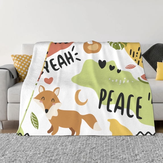 XMXT Flannel Throw Blanket for Couch, Warm Cartoon Animal Illustrations Bed Sofa Decor Blankets for Home Bedroom, 40 x 30 inches