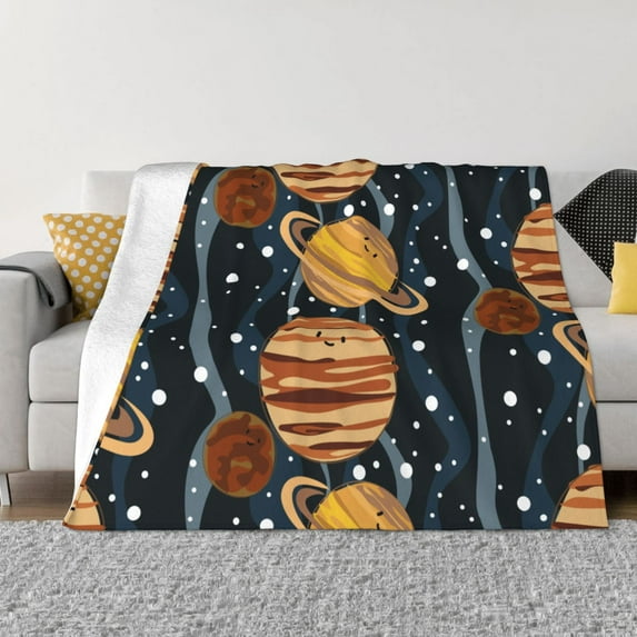 XMXT Flannel Throw Blanket for Couch, Warm Cartoon Earth Planet Print Bed Sofa Decor Blankets for Home Bedroom, 80 x 60 inches
