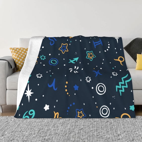 XMXT Flannel Throw Blanket for Couch, Warm Cartoon Symbol Print Bed Sofa Decor Blankets for Home Bedroom, 60 x 50 inches