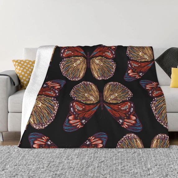 XMXT Flannel Throw Blanket for Couch, Warm Hand Drawn Butterfly Print Bed Sofa Decor Blankets for Home Bedroom, 80 x 60 inches
