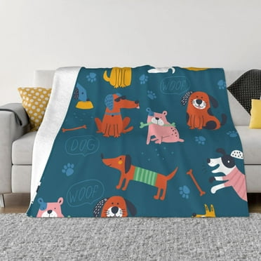 XMXT Flannel Throw Blanket for Couch, Warm Multi Breed Pet Dog Prints Bed Sofa Decor Blankets for Home Bedroom, 40 x 30 inches