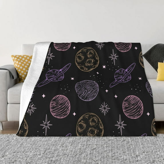 XMXT Flannel Throw Blanket for Couch, Warm Simple Pen Planet Print Bed Sofa Decor Blankets for Home Bedroom, 50 x 40 inches