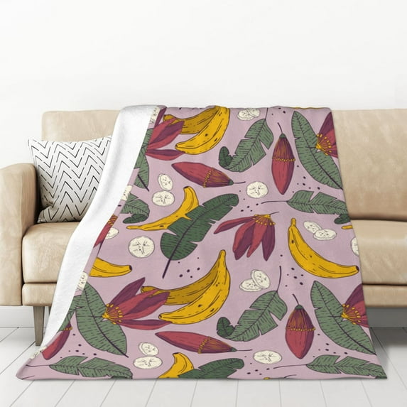 XMXT Flannel Warm Throw Blanket, Banana Flower Print Bedroom Decor Blankets for Bed Couch Living Room, 50 x 70 inches