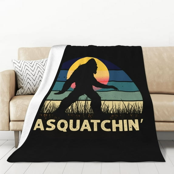 XMXT Flannel Warm Throw Blanket, Big Foots Walking Illustration Bedroom Decor Blankets for Bed Couch Living Room, 50 x 70 inches
