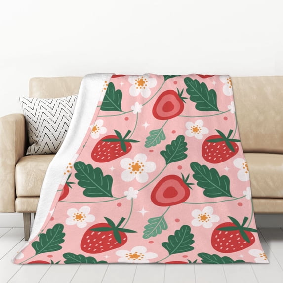 XMXT Flannel Warm Throw Blanket, Cute Flower Strawberry Bedroom Decor Blankets for Bed Couch Living Room, 50 x 70 inches
