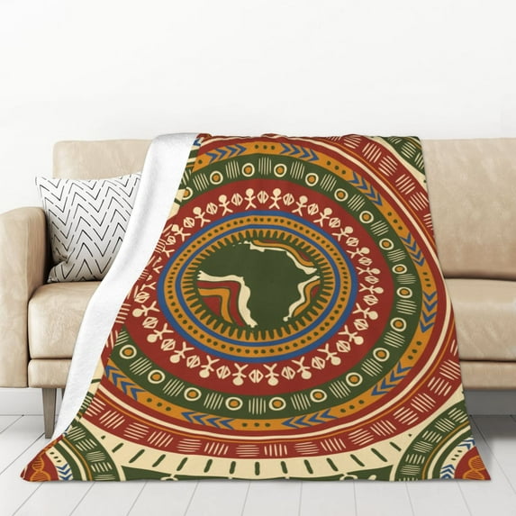 XMXT Flannel Warm Throw Blanket, Ethnic Map Decorative Painting Bedroom Decor Blankets for Bed Couch Living Room, 50 x 70 inches