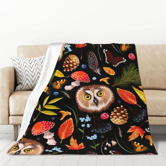 XMXT Flannel Warm Throw Blanket, Forest Owl Plant Bedroom Decor Blankets for Bed Couch Living Room, 50 x 70 inches