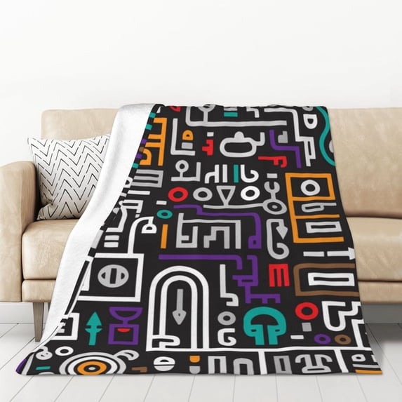XMXT Flannel Warm Throw Blanket, Funny Line Doodle Bedroom Decor Blankets for Bed Couch Living Room, 50 x 70 inches