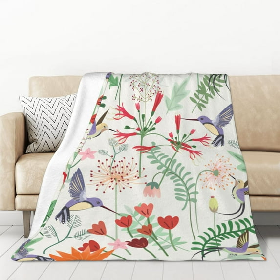 XMXT Flannel Warm Throw Blanket, Hummingbird Spring Floral Bedroom Decor Blankets for Bed Couch Living Room, 50 x 70 inches