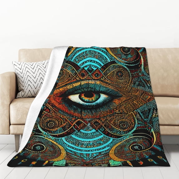XMXT Flannel Warm Throw Blanket, Persian Eye Print Bedroom Decor Blankets for Bed Couch Living Room, 50 x 70 inches