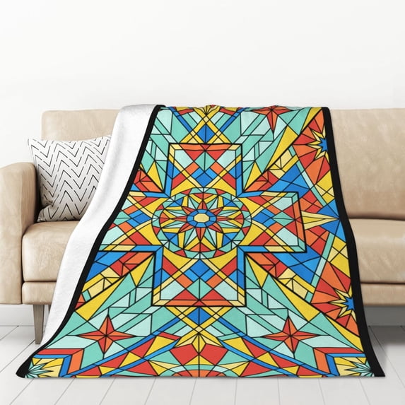 XMXT Flannel Warm Throw Blanket, Persian Square Pattern Bedroom Decor Blankets for Bed Couch Living Room, 50 x 70 inches