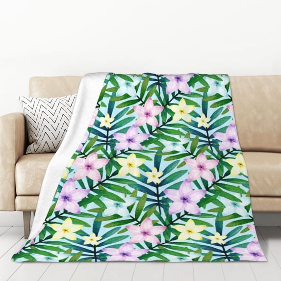 XMXT Flannel Warm Throw Blanket, Seamless Floral Tattoo Bedroom Decor Blankets for Bed Couch Living Room, 50 x 70 inches