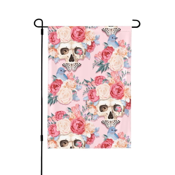 XMXT Garden Decor Flags, Skeleton Butterflies Rose Watercolor Double-Sided Garden Flags, 12.5 x 18 inches